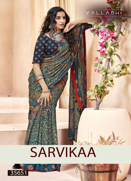 Sarvikaa By Vallabhi Moss Georgette Ethnic Print With Fancy Swarovski Work Saree Online Wholesale